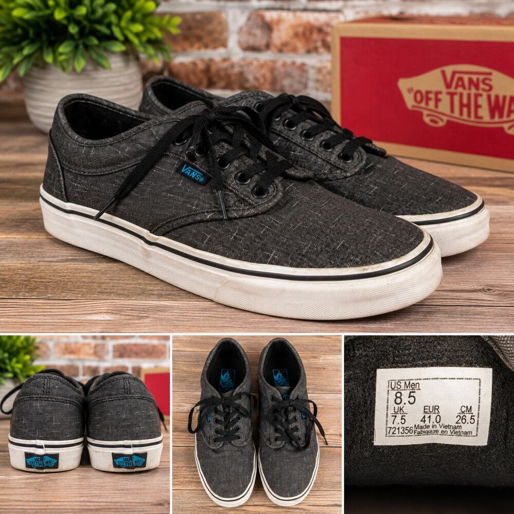 Vans Atwood Low-Top Black and Grey Canvas Skate Sneakers Men’s 8.5